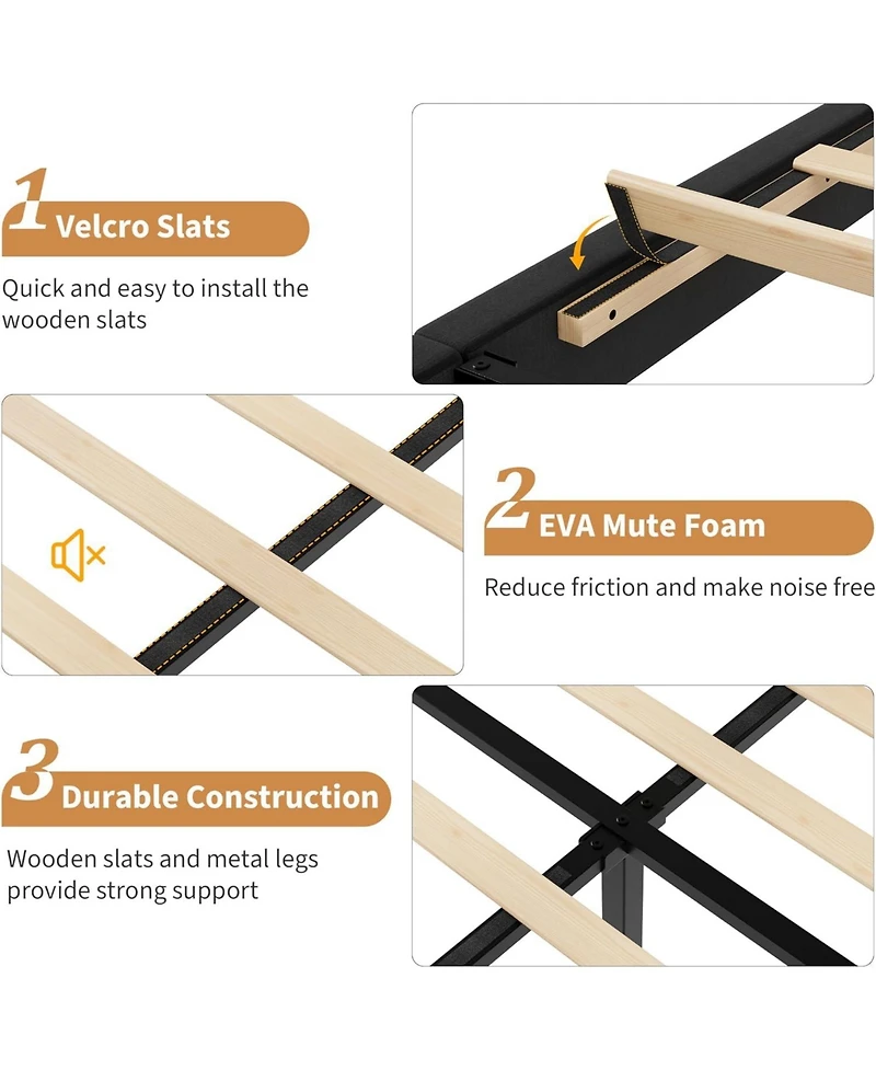 gaomon Wooden Platform Bed Frame with Storage Headboard & Raised Footboard
