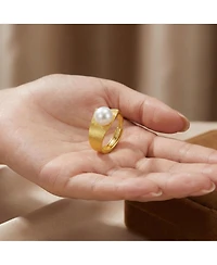 Sterling Silver 14K Gold Plated with Genuine Freshwater Pearl Linear Adjustable Ring