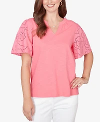 Ruby Rd. Plus Eyelet Sleeve Cotton Jersey Top