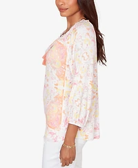 Ruby Rd. Plus Tapestry Print Drawstring Peasant Top