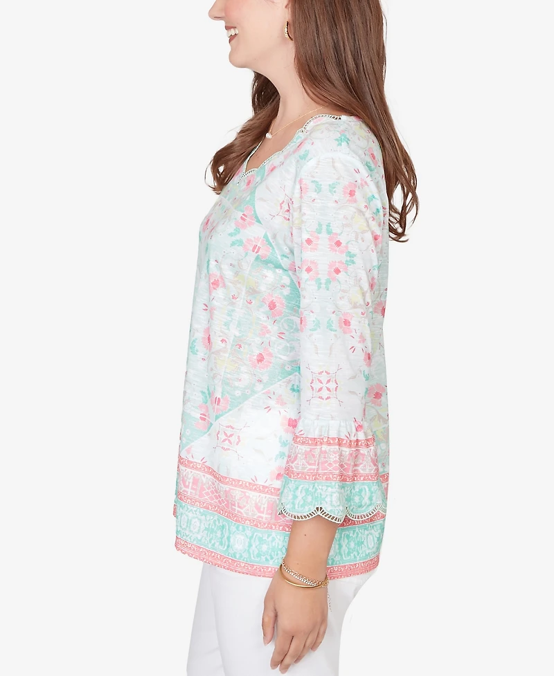 Ruby Rd. Plus Scalloped Neck Tapestry Print Knit Top
