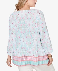 Ruby Rd. Plus Pleated Tapestry Print Bell Sleeve Blouse