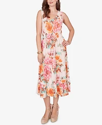Ruby Rd. Plus Drawstring Waist Floral Linen Tiered Dress