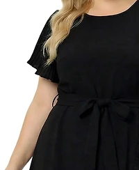 Ny Collection Plus Short Sleeve Pleated Ruffle Dress