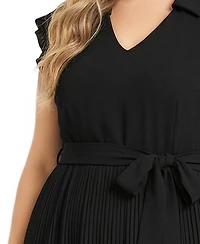 Ny Collection Plus Plisse Pleated Short Sleeve Dress