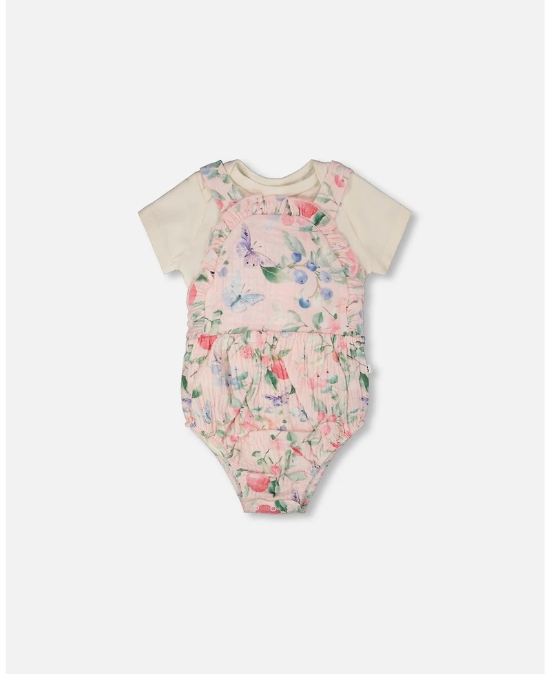 Deux par Baby Girls Cotton Jersey Onesie and Muslin Overall Set