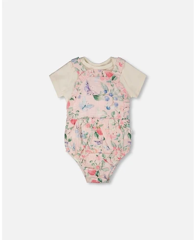 Deux par Baby Girls Cotton Jersey Onesie and Muslin Overall Set