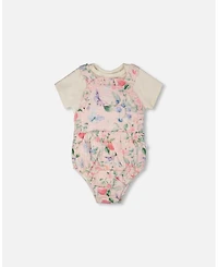 Deux par Baby Girls Cotton Jersey Onesie and Muslin Overall Set