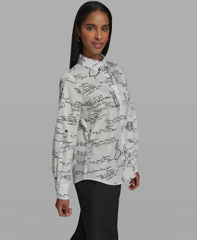 Karl Lagerfeld Paris Women's Collared Woven Blouse