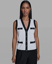 Karl Lagerfeld Paris Women's Button-Down V-Neck Sweater