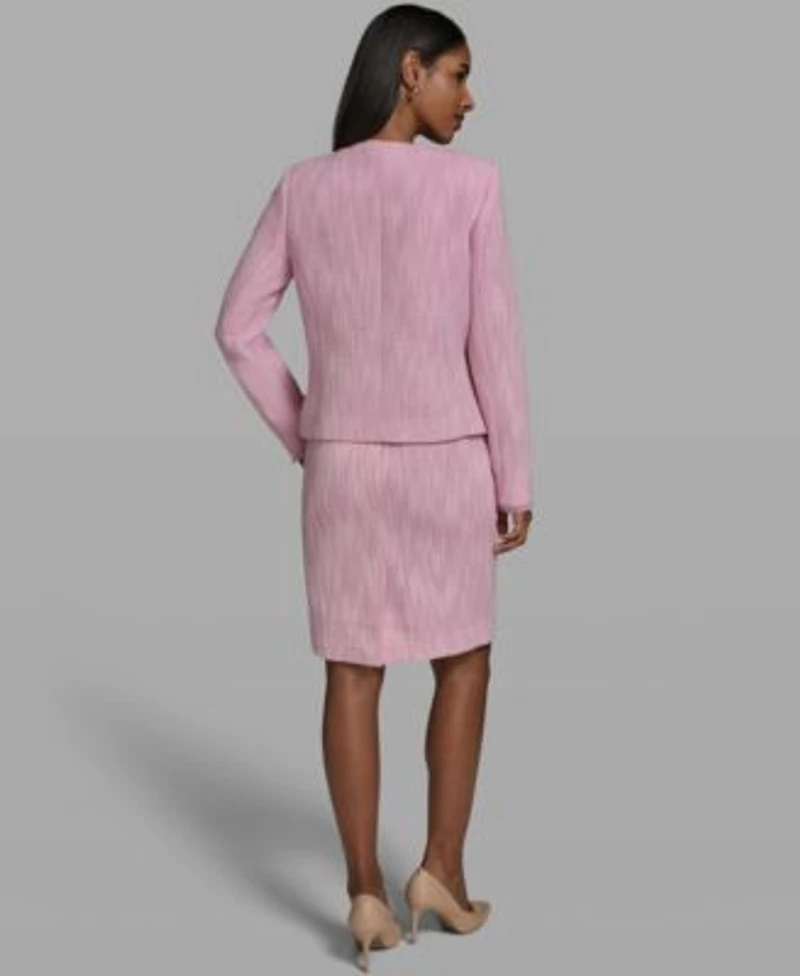 Karl Lagerfeld Paris Womens V Neck Woven Cropped Jacket Crewneck Knit Top Woven Pencil Skirt