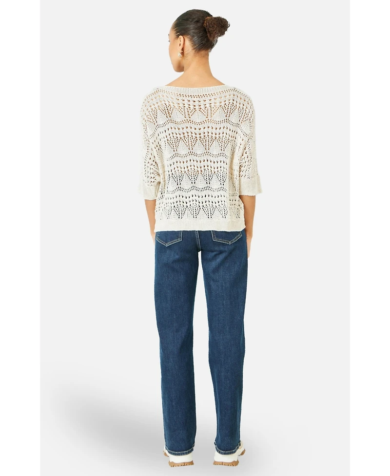 Yumi Women's Cotton Mix Relaxed Fit Pointelle Jumper