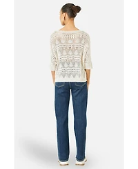 Yumi Women's Cotton Mix Relaxed Fit Pointelle Jumper