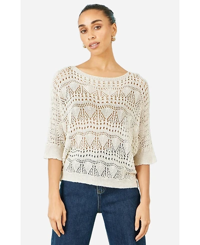 Yumi Women's Cotton Mix Relaxed Fit Pointelle Jumper