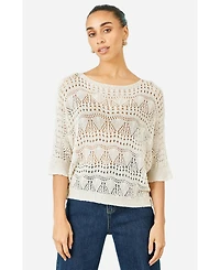 Yumi Women's Cotton Mix Relaxed Fit Pointelle Jumper