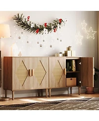 gaomon Modern Rattan Buffet Cabinet with 2 Doors, Adjustable Shelves, Woven Cane Panels, Sideboard Storage for Dining Room, Living Room, Entryway