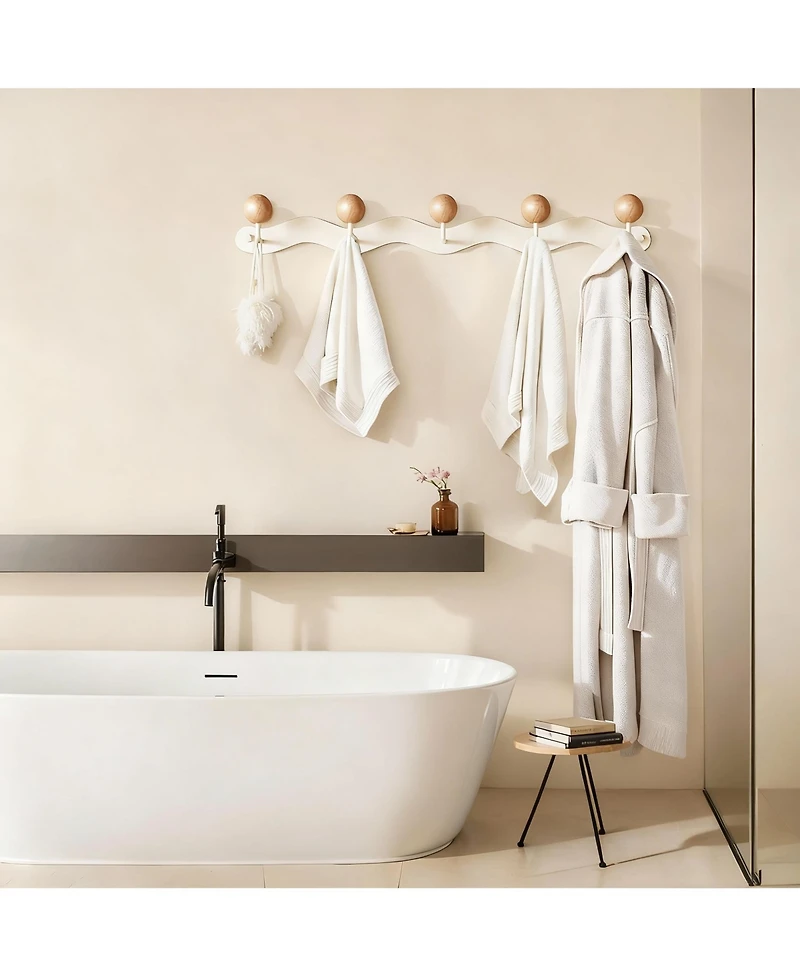 Yigii Heavy Duty Metal & Wood Coat Hooks Wall Mount, 6-Tri Hooks, Adhesive & Screw In-2pack