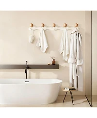 Yigii Heavy Duty Metal & Wood Coat Hooks Wall Mount, 6-Tri Hooks, Adhesive & Screw In-2pack