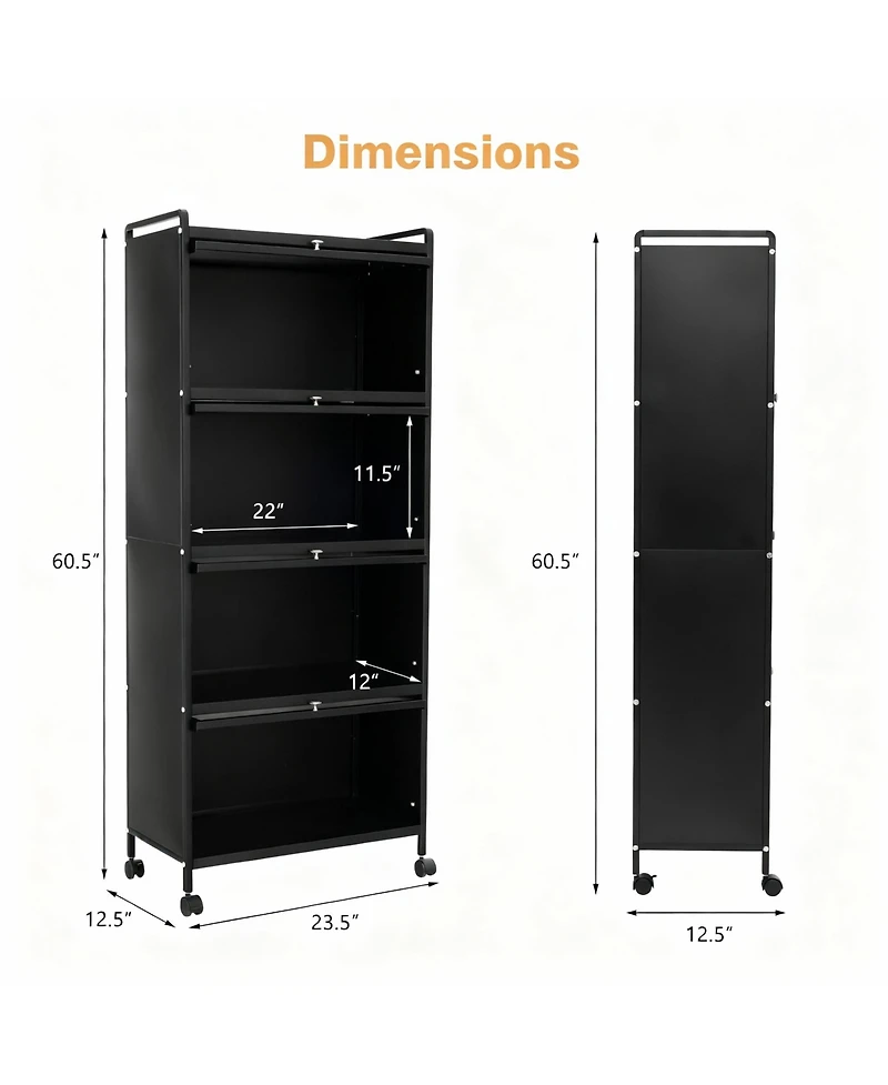 Yigii 5-Tier Rolling Kitchen Storage Cabinet with Flip Doors and Casters
