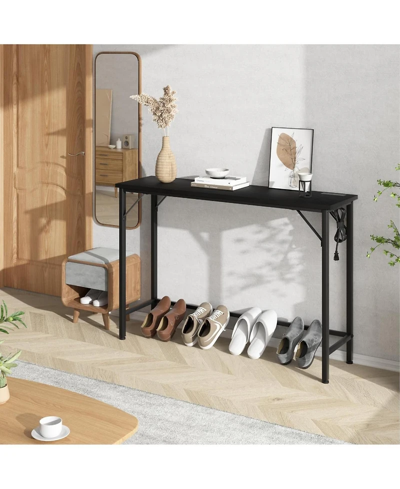 gaomon Console Table with Outlet & Usb Ports, Narrow Sofa Table, Industrial Entryway Charging Station