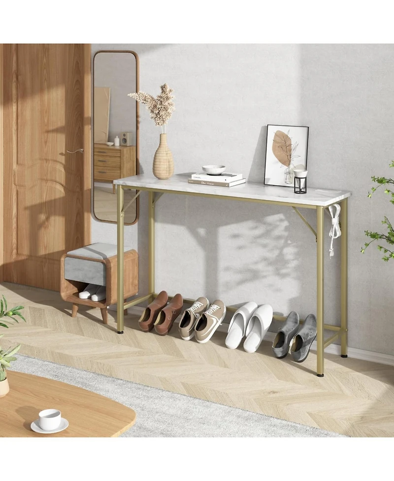gaomon Console Table with Outlet & Usb Ports, Narrow Sofa Table, Industrial Entryway Table with Charging Station