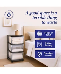 Homz Plastic 3 Drawer Medium Home Storage Container, Clear Drawers & Black Frame