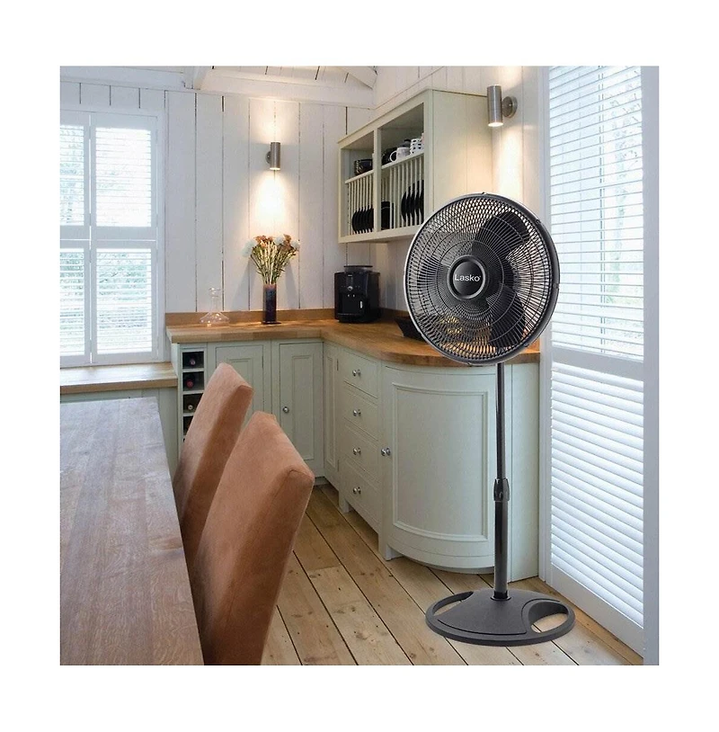 Lasko 16" 3-Speed Adjustable Tilting Oscillating Standing Pedestal Fan, Black