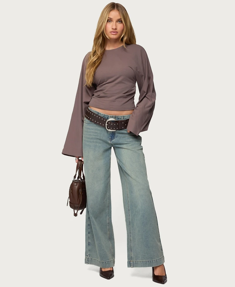 Edikted Women's Saffie No Waistaband Low Rise Baggy Jeans