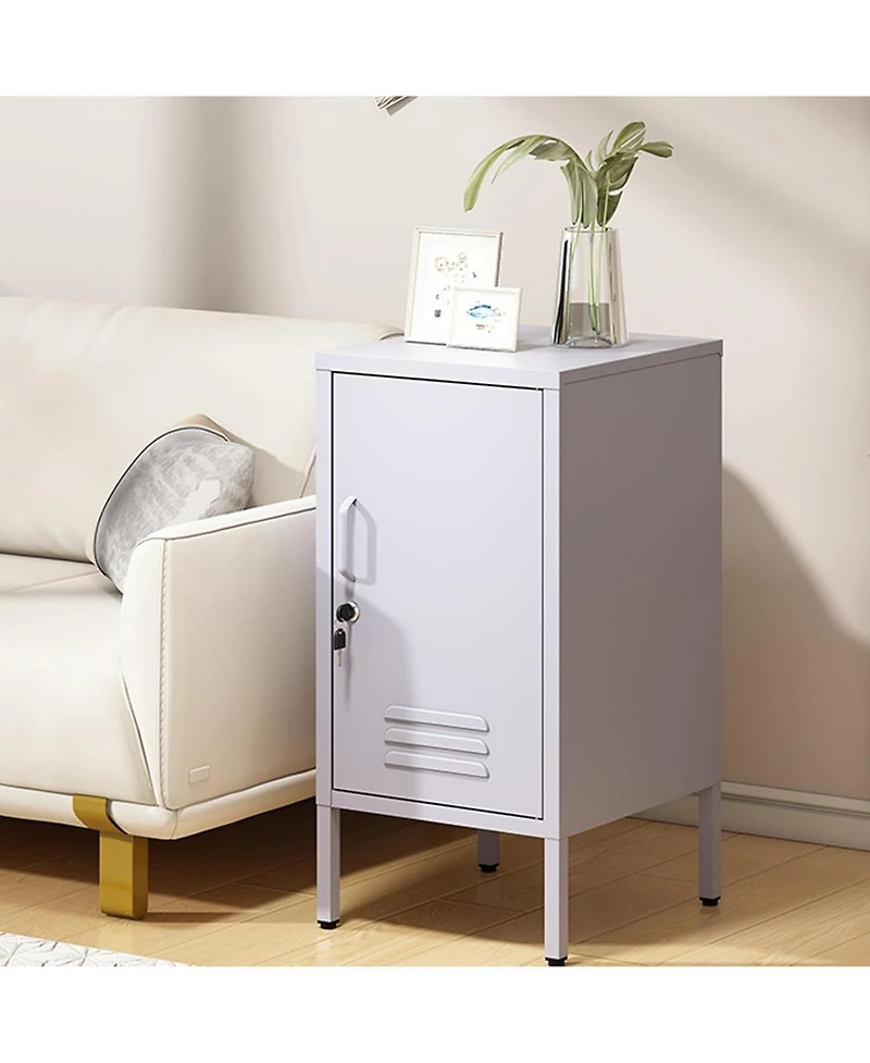 gaomon Metal Locker Nightstand with Door & Shelf, Modern Steel Bedside Storage Cabinet, Single Door Lockable Metal End Table for Bedroom