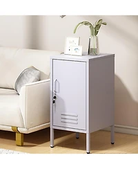 gaomon Metal Locker Nightstand with Door & Shelf, Modern Steel Bedside Storage Cabinet, Single Door Lockable Metal End Table for Bedroom