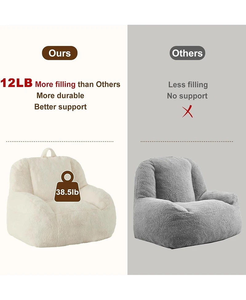 gaomon Giant Bean Bag Chair, Faux Fur Stuffed Bean Bag Couch with Filler, Bean Bag Chair for Adults, Big Lazy Sofa Floor Sofa with Handle