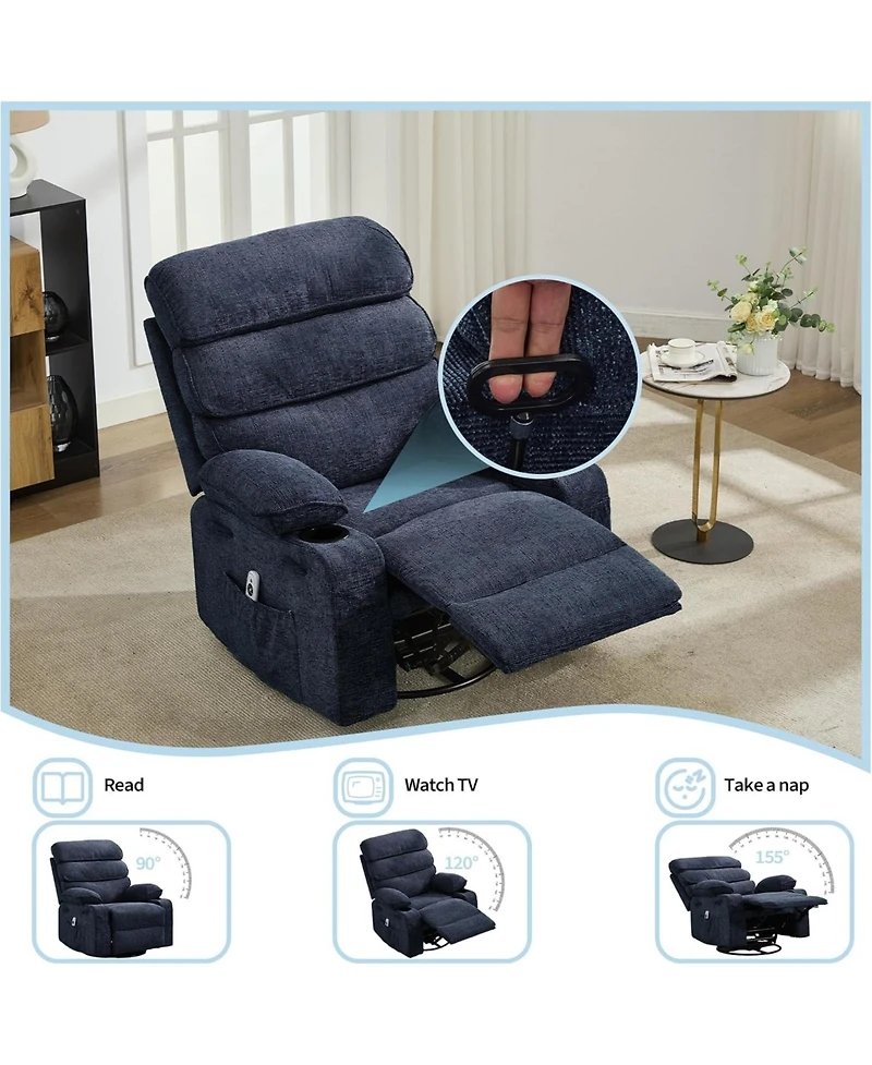gaomon 360°Swivel Rocker Recliner Chair for Adult,Massage and Heat Swivel Rocker Recliner Chair w/Adjustable Backrest and Footrest for Adult