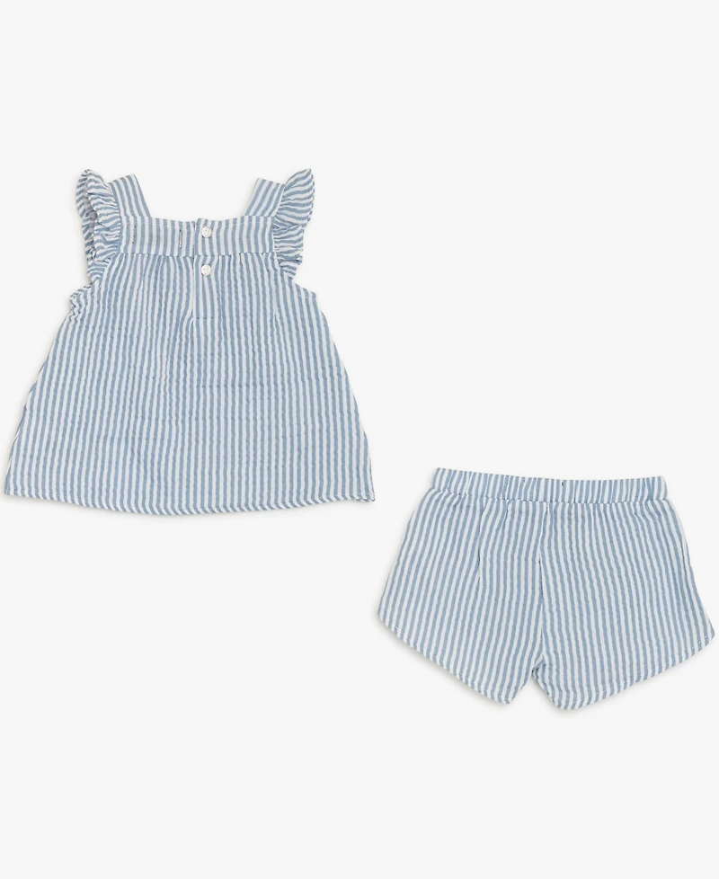 7 For All Mankind Baby Girls' Square Neck Top and Shorts, 2-Piece Set