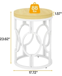 Tribesigns Round End Table, Industrial SideTable with Metal Hollow Frame, Small Bedside Table