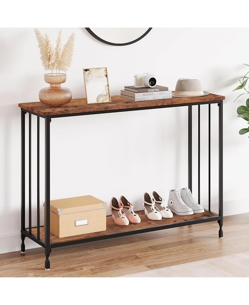 gaomon Console Table, Sofa Tables Narrow Entryway Table with Glass Shelf and Metal Frame, 415" Behind Couch Industrial Hallway for Living