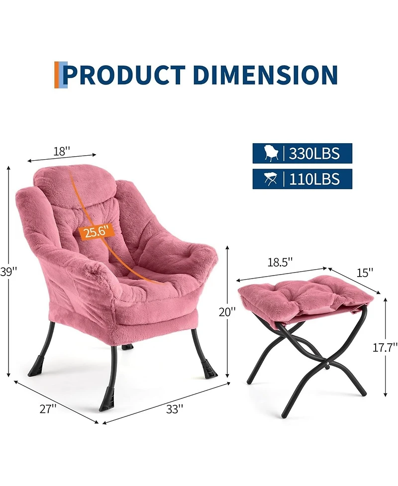 gaomon Lazy Chair with Ottoman, Lounge Accent Armchair with Folding Footrest and Side Pocket for Living Room or Bedroom