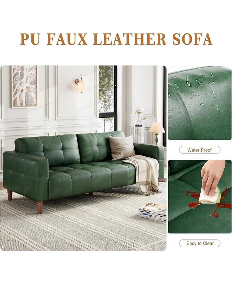 gaomon 3-Seater Sofa Couch, 83" Faux Leather Sofa with Spring Cushion, Modern Deep-Seat Sofa with 2 Removable Back Cushions