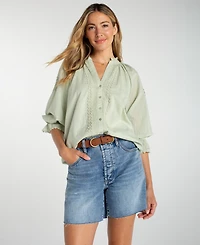 Liverpool Los Angeles Women's Button-Front V-Neck Woven Blouse
