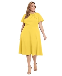 London Times Plus Bow Neck Midi Dress