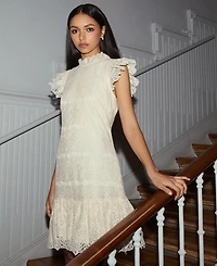 Bcbg Women's Floral Lace Ruffle Hem Shift Dress