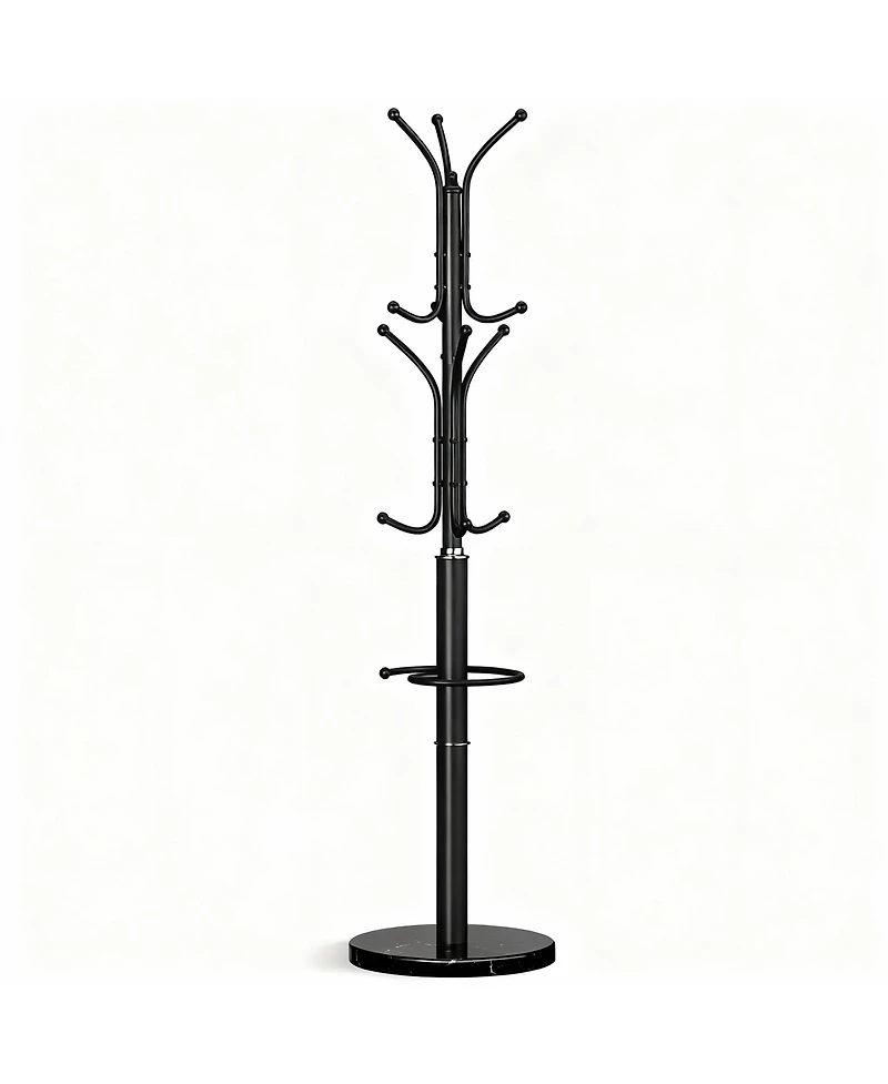 Yigii Heavy-Duty Marble Base Coat Rack with 12 Hooks & Detachable Umbrella Holder