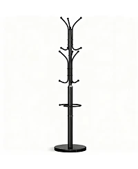 Yigii Heavy-Duty Marble Base Coat Rack with 12 Hooks & Detachable Umbrella Holder