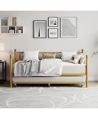 Gaomon Twin Size Metal Daybed Frame with Trundle Heavy Duty Metal Slats, Mattress Foundation Platform Sofa Bed with Headboard for Bedroom