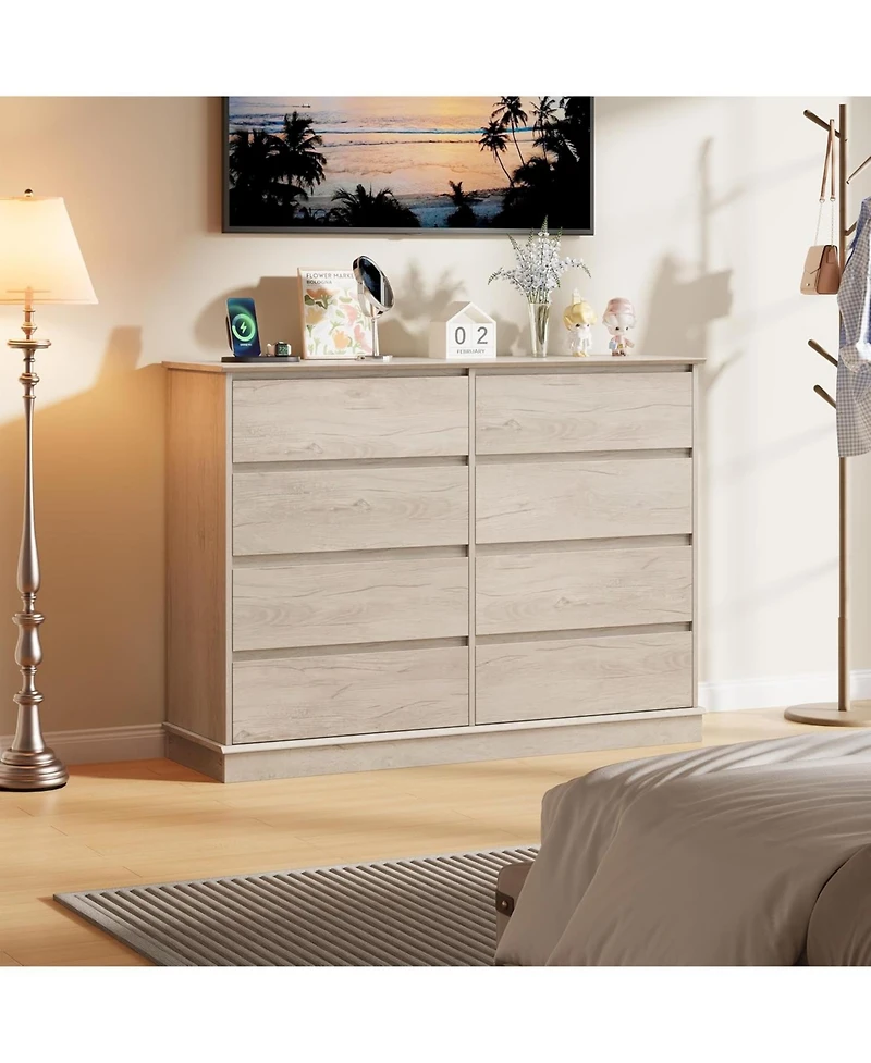 gaomon 8 Drawer Oak Dresser, Wide Wooden Chest with Large Top for Bedroom, Living Room, Hallway