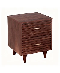 Yigii Mid Century Modern Nightstand with 2 Drawers, Charging Ports, and Storage