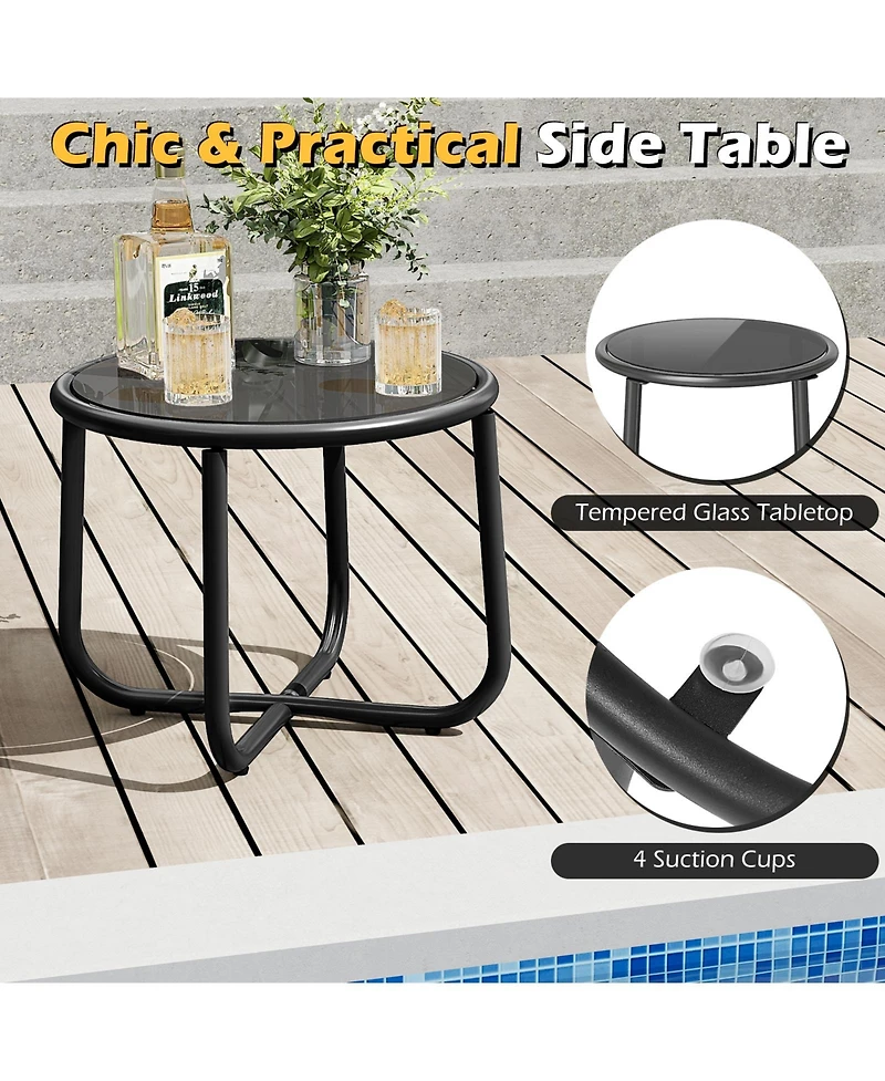 Gymax 3 Pieces Patio Furniture Set Pe Wicker Chairs & Side Table w/Armrests Padded Cushions