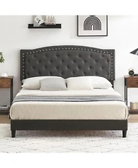 Gaomon Queen Size Upholstered Platform Bed Frame Queen Bed Frame With Adjustable Button Tufted Wing Back Headboard Heavy Duty Slats Support