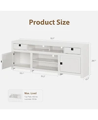 gaomon Farmhouse Tv Stand for 75/80 Inch TVs, 70.1" Entertainment Center with 4 Drawers & 3 Open Shelves