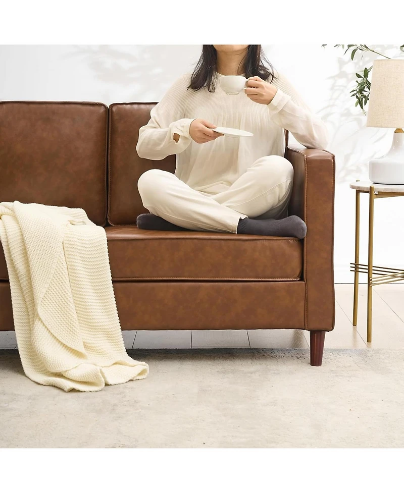 gaomon 81" Faux Leather Sofa, Mid Century Modern Deep Seat Couch, Upholstered Cushion&Removable Cover, Brown Pu Couch, 3 Seat Sofa for Living Room