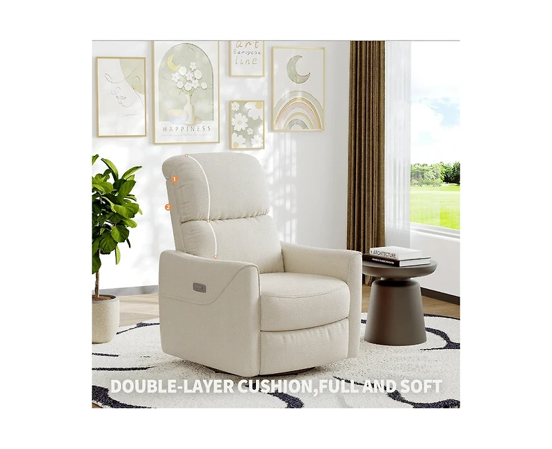 gaomon Power Recliner Chair Swivel Glider, Upholstered Faux Leather Nursery Reclining Sofa Chair with Charging Port